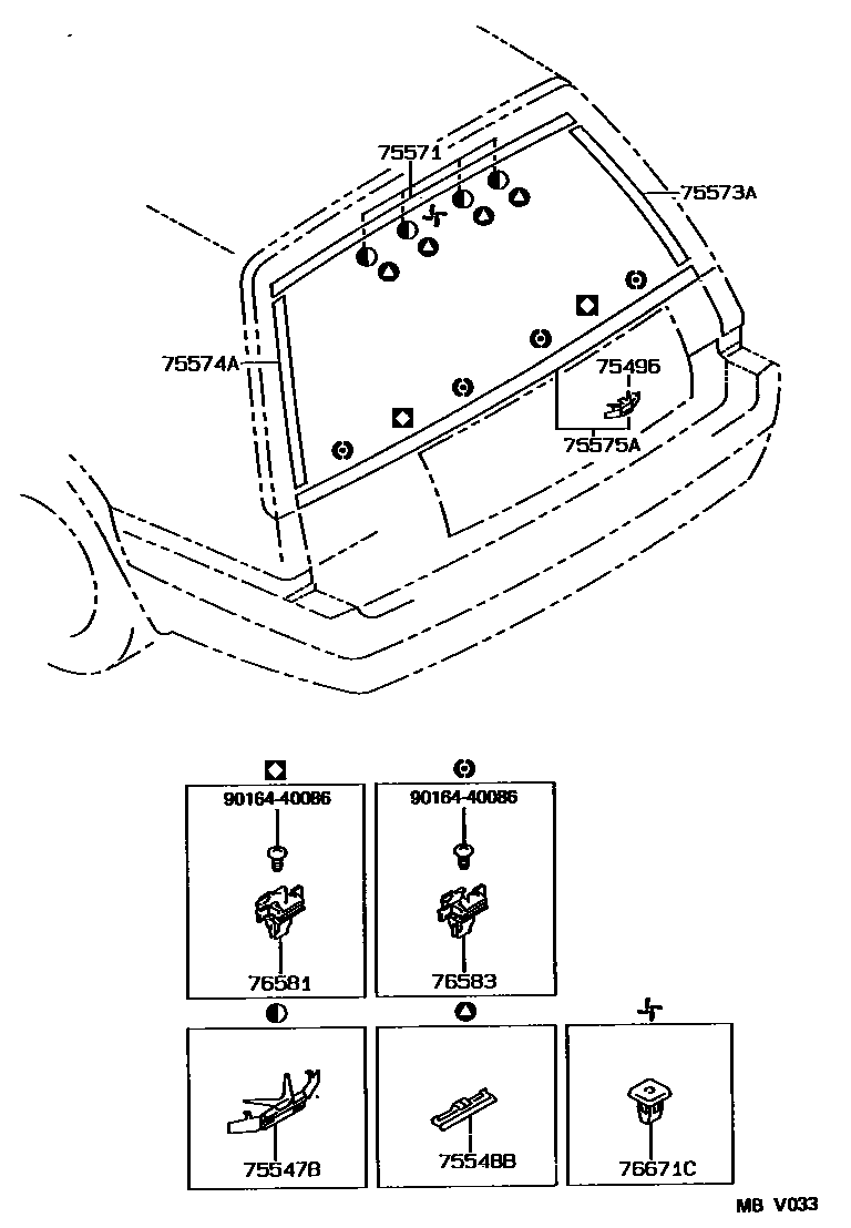 Toyota COROLLA 后防护条 EPC diagram — MBV033
