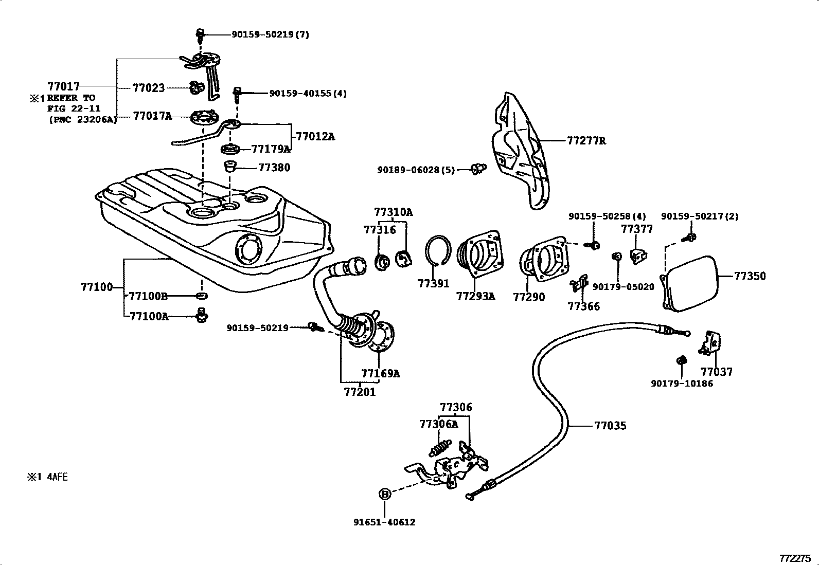 Toyota COROLLA 燃油箱和燃油管 EPC diagram — 772275
