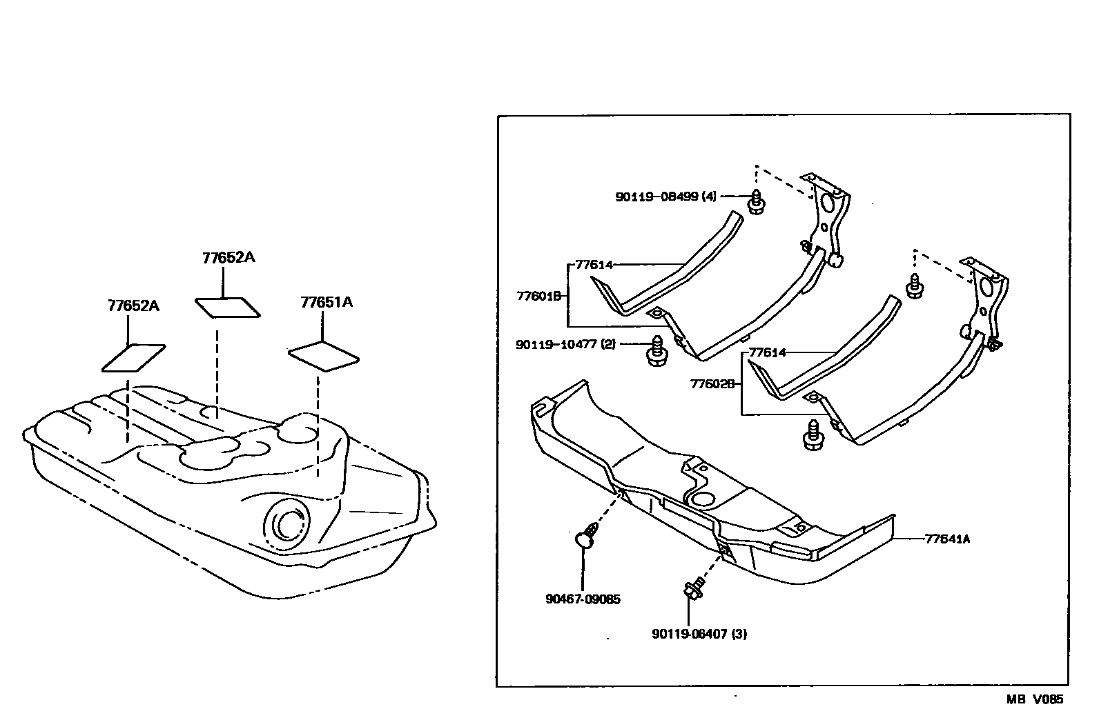 Toyota COROLLA 燃油箱和燃油管 EPC diagram — MBV085
