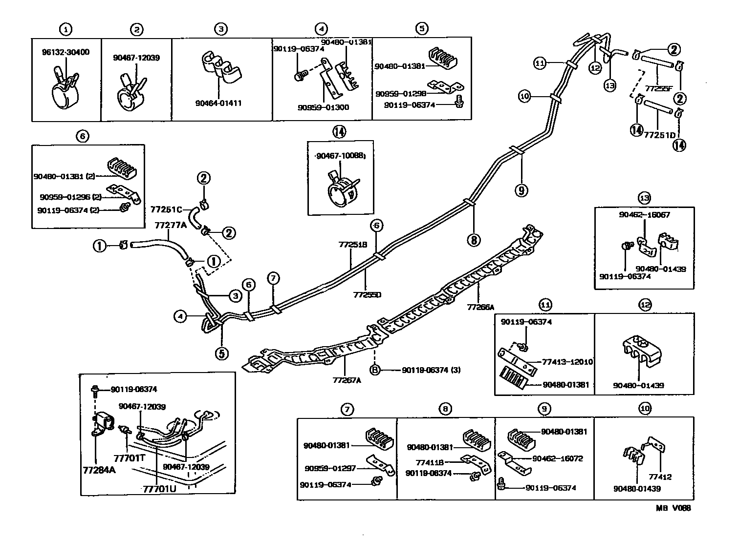 Toyota COROLLA 燃油箱和燃油管 EPC diagram — MBV088