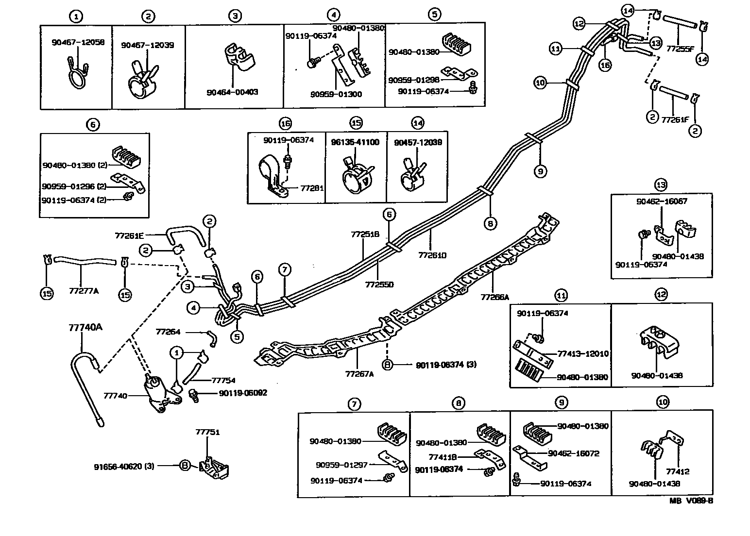 Toyota COROLLA 燃油箱和燃油管 EPC diagram — MBV089B