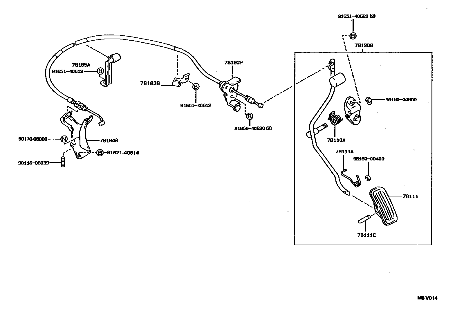 Toyota COROLLA accelerator pedal connecting rod EPC diagram — MBV014