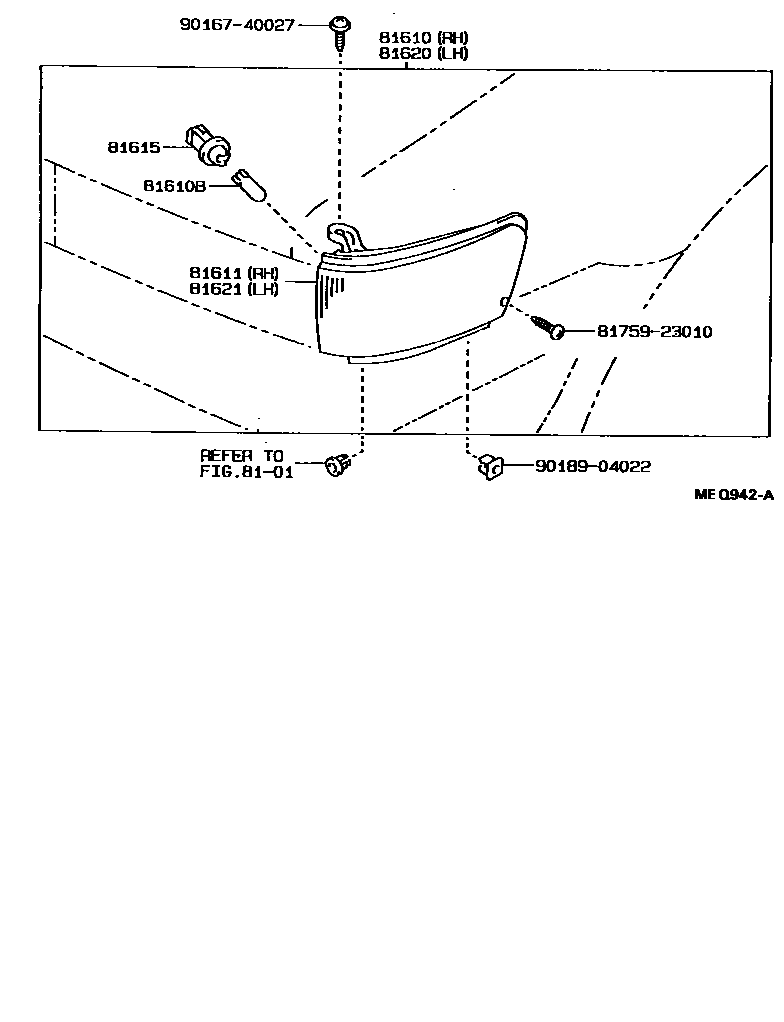 Toyota COROLLA 前示宽灯 EPC diagram — MEQ942A