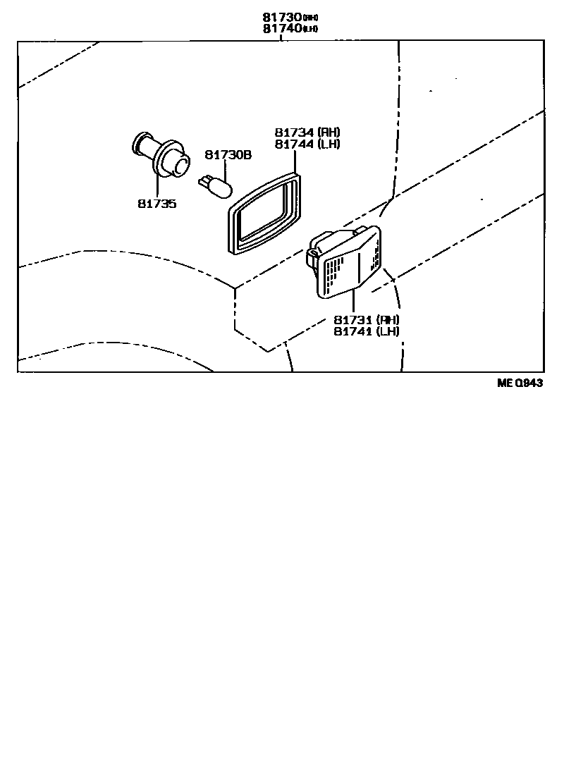 Toyota COROLLA Side Turn Signal & Outer Mirror Lamp EPC diagram — MEQ943