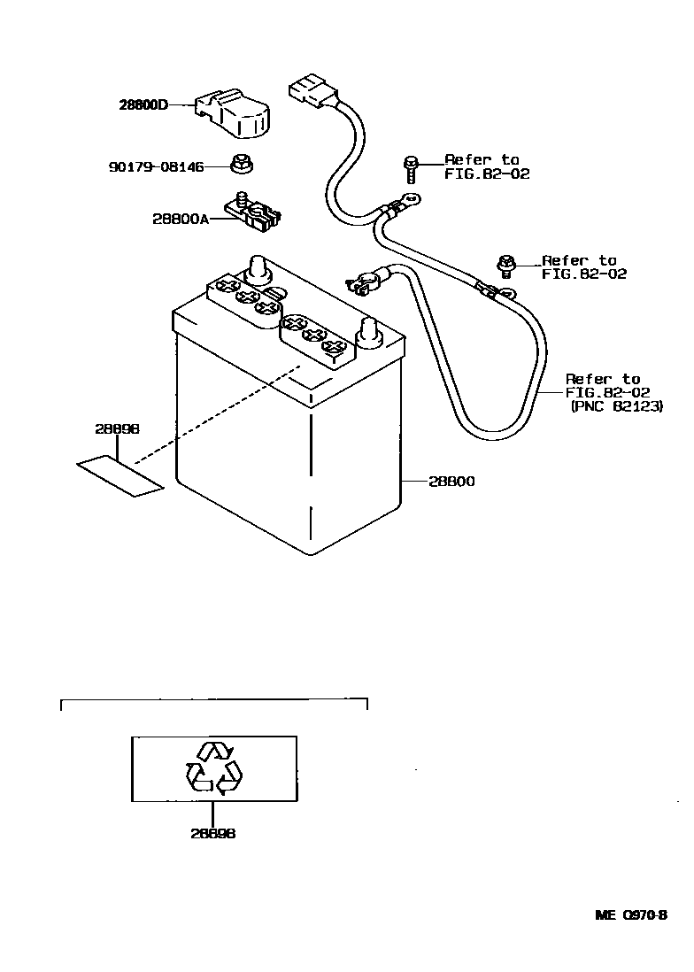 Toyota COROLLA 蓄电池和蓄电池电缆 EPC diagram — MEQ970B