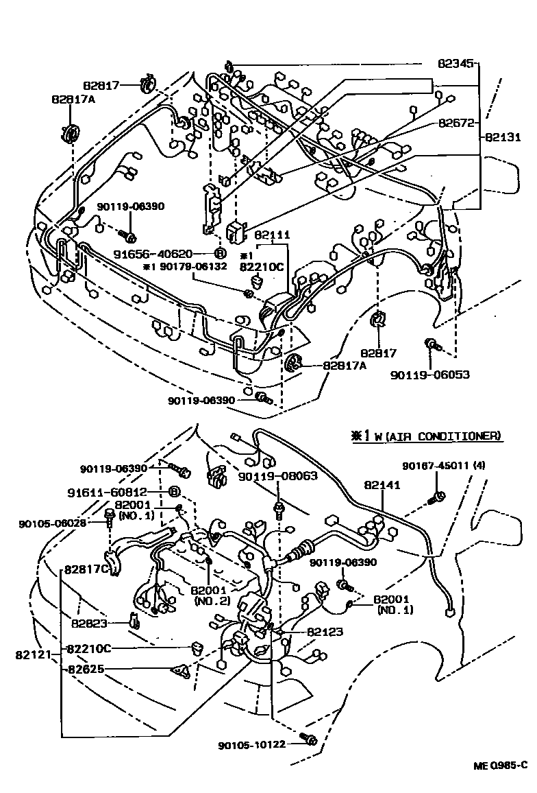 Toyota COROLLA 线束和卡夹 EPC diagram — MEQ985C