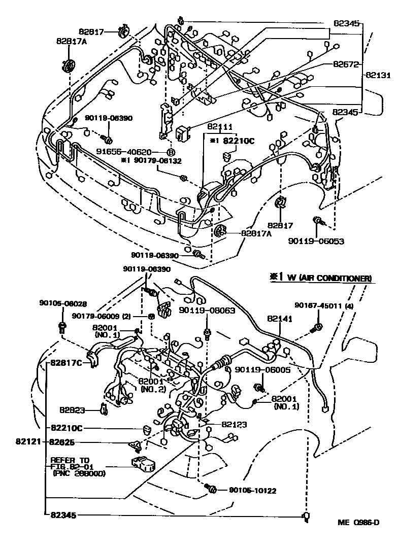 Toyota COROLLA 线束和卡夹 EPC diagram — MEQ986D