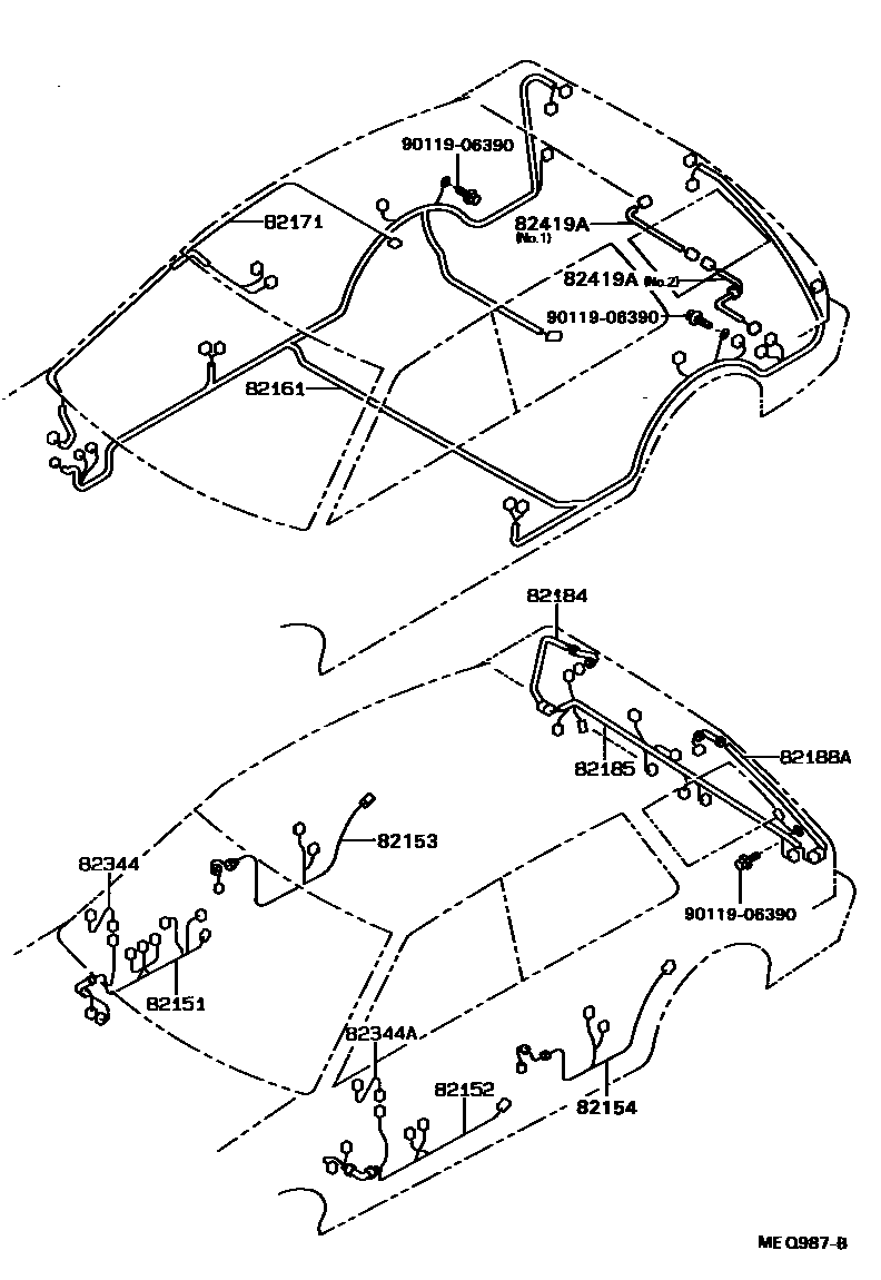 Toyota COROLLA 线束和卡夹 EPC diagram — MEQ987B