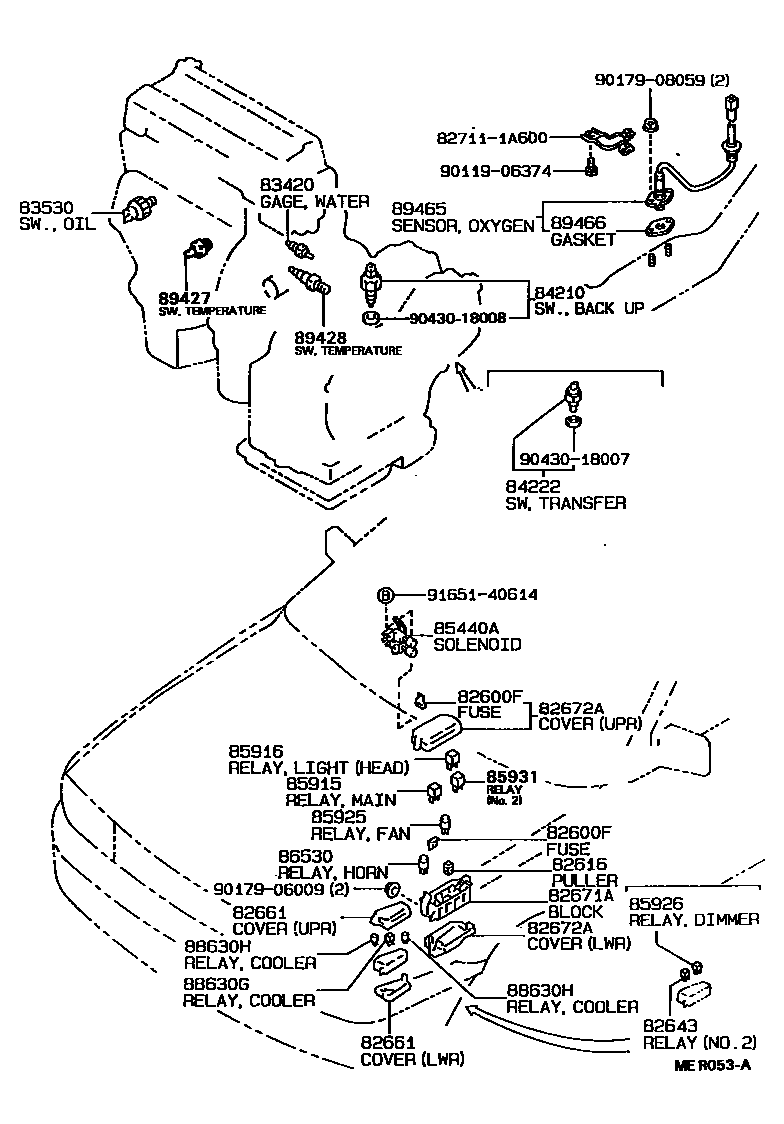 Toyota COROLLA 开关和继电器和ECU EPC diagram — MER053A
