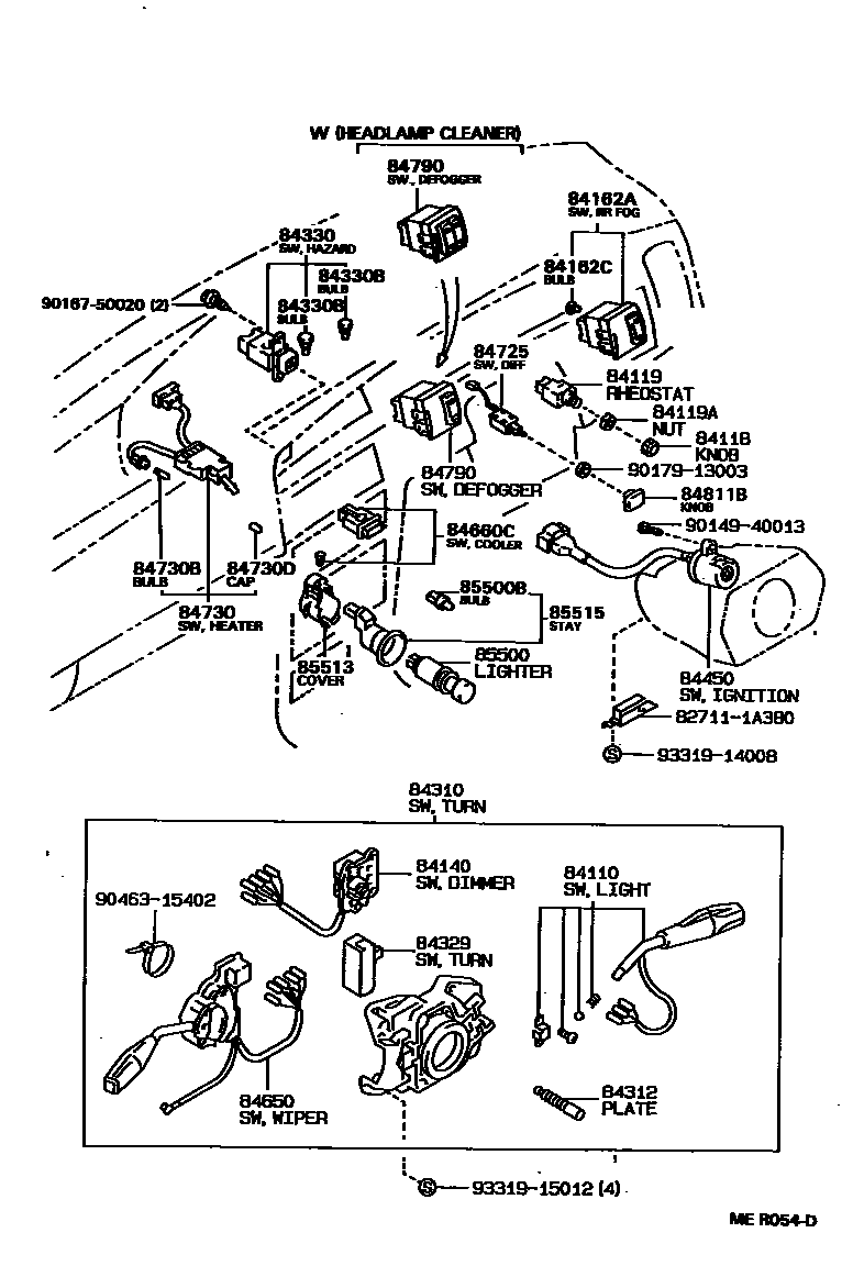 Toyota COROLLA 开关和继电器和ECU EPC diagram — MER054D