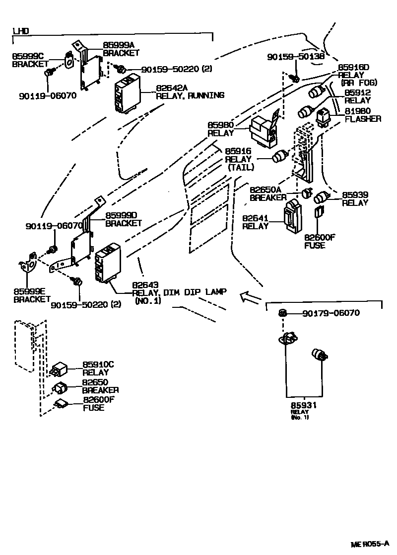 Toyota COROLLA 开关和继电器和ECU EPC diagram — MER055A
