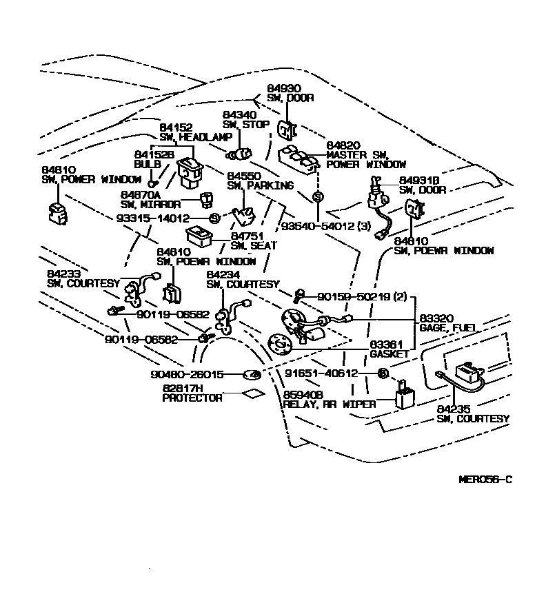Toyota COROLLA 开关和继电器和ECU EPC diagram — MER056C
