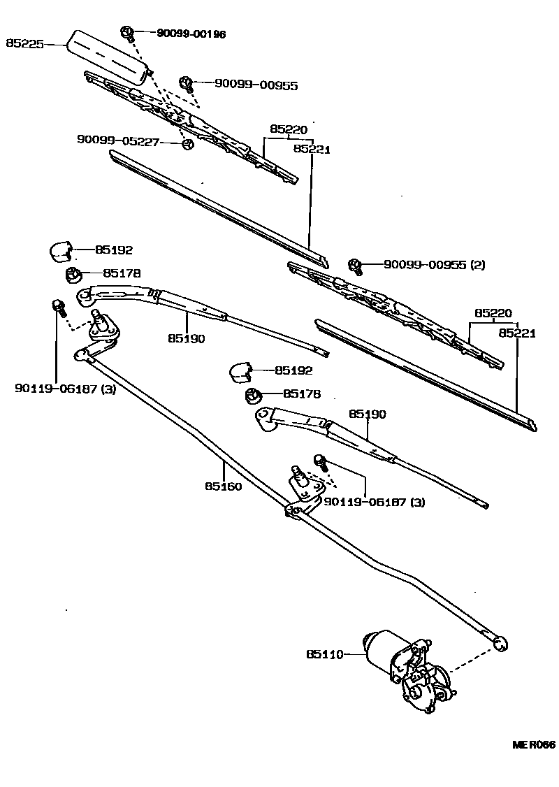 Toyota COROLLA 挡风玻璃刮水器 EPC diagram — MER066
