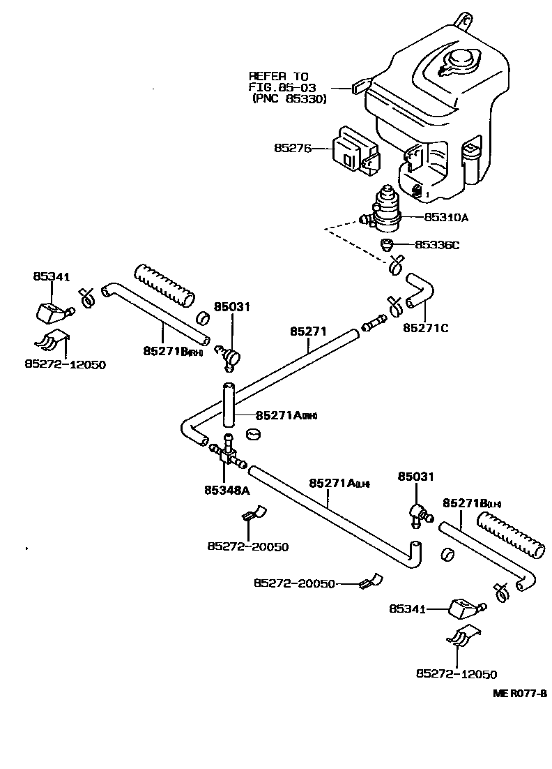 Toyota COROLLA 前大灯清洗器 EPC diagram — MER077B