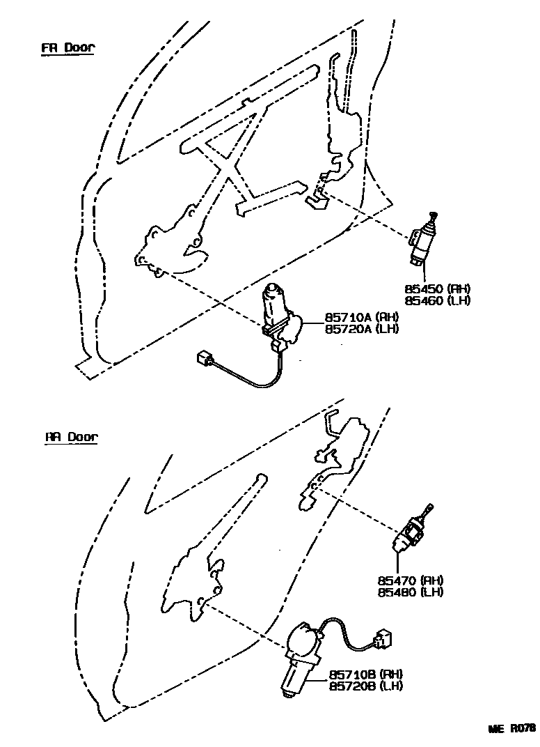 Toyota COROLLA 车门电机和车门电磁阀 EPC diagram — MER078
