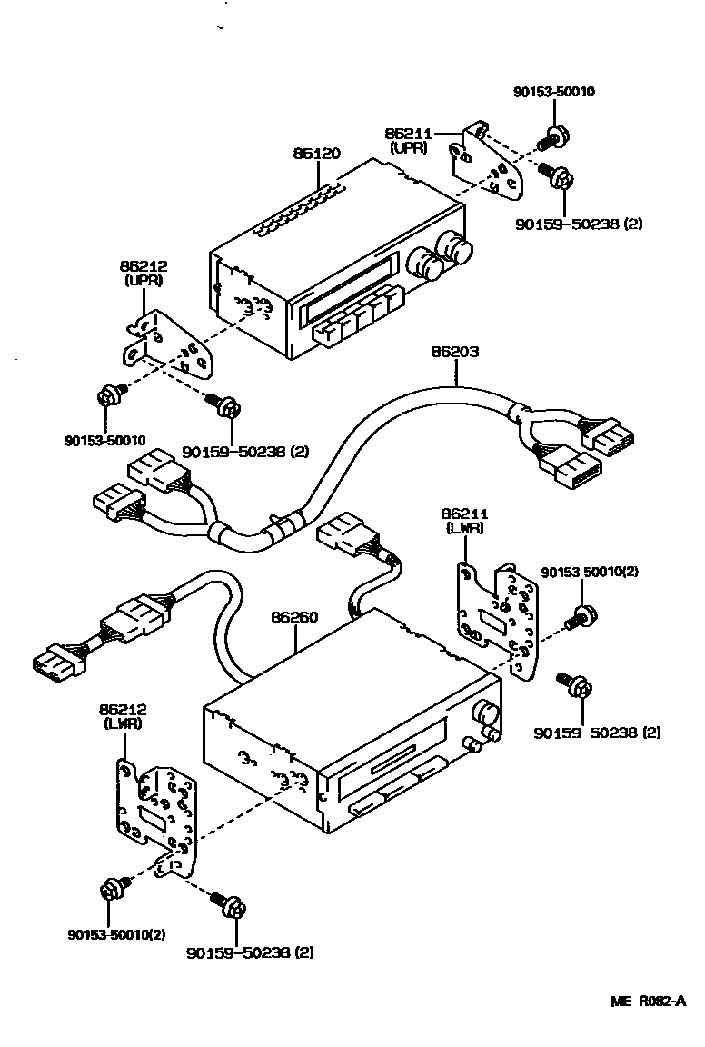 Toyota COROLLA 收音机、放大器和冷凝器 EPC diagram — MER082A