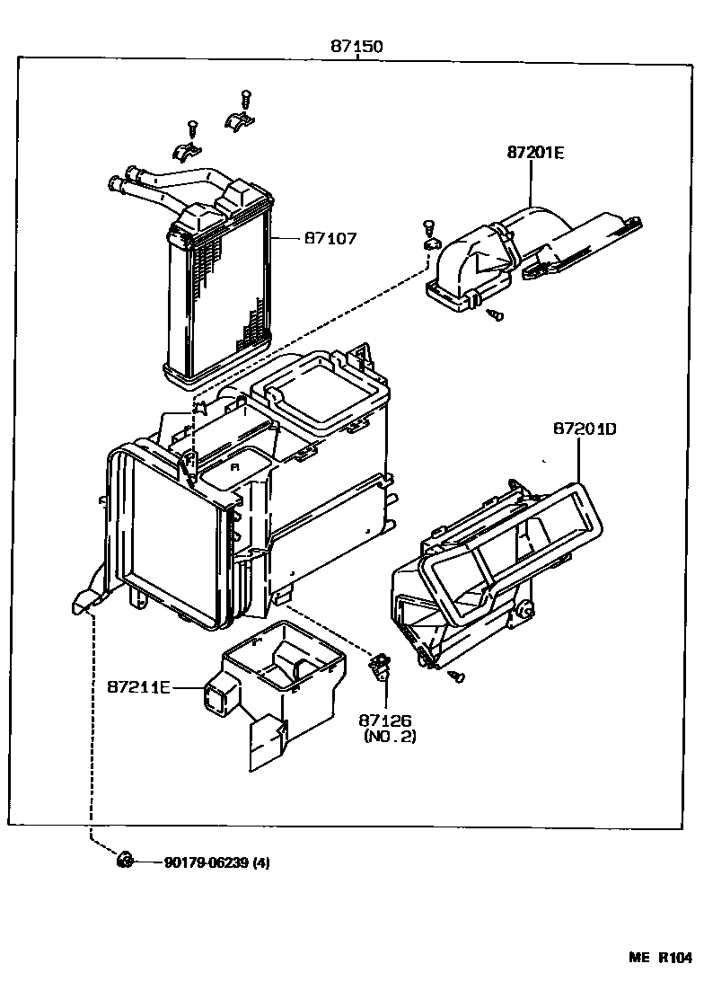 Toyota COROLLA 暖风和空调系统 - 加热装置和鼓风机 EPC diagram — MER104