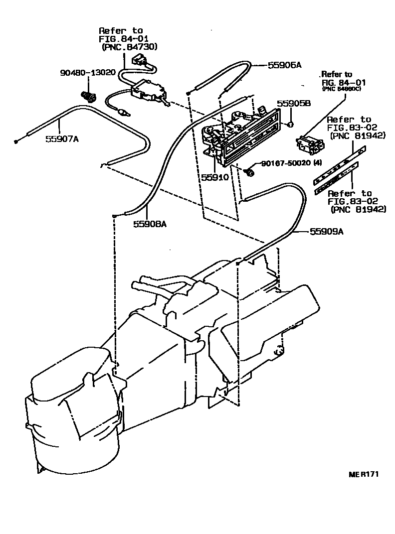 Toyota COROLLA 暖风和空调系统 - 控制器和风管 EPC diagram — MER171