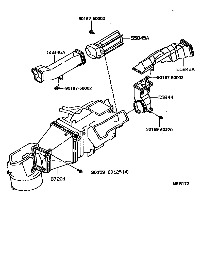 Toyota COROLLA 暖风和空调系统 - 控制器和风管 EPC diagram — MER172