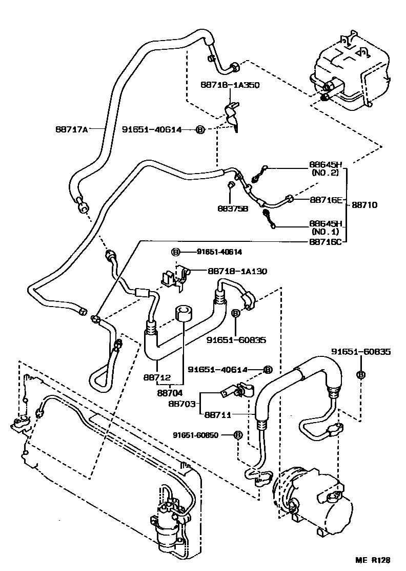 Toyota COROLLA Heating & Air Conditioning - Cooler Piping EPC diagram — MER128