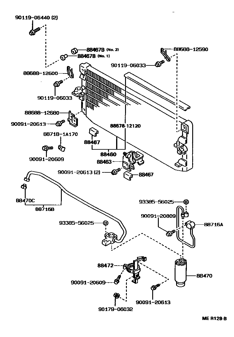 Toyota COROLLA Heating & Air Conditioning - Cooler Piping EPC diagram — MER129B