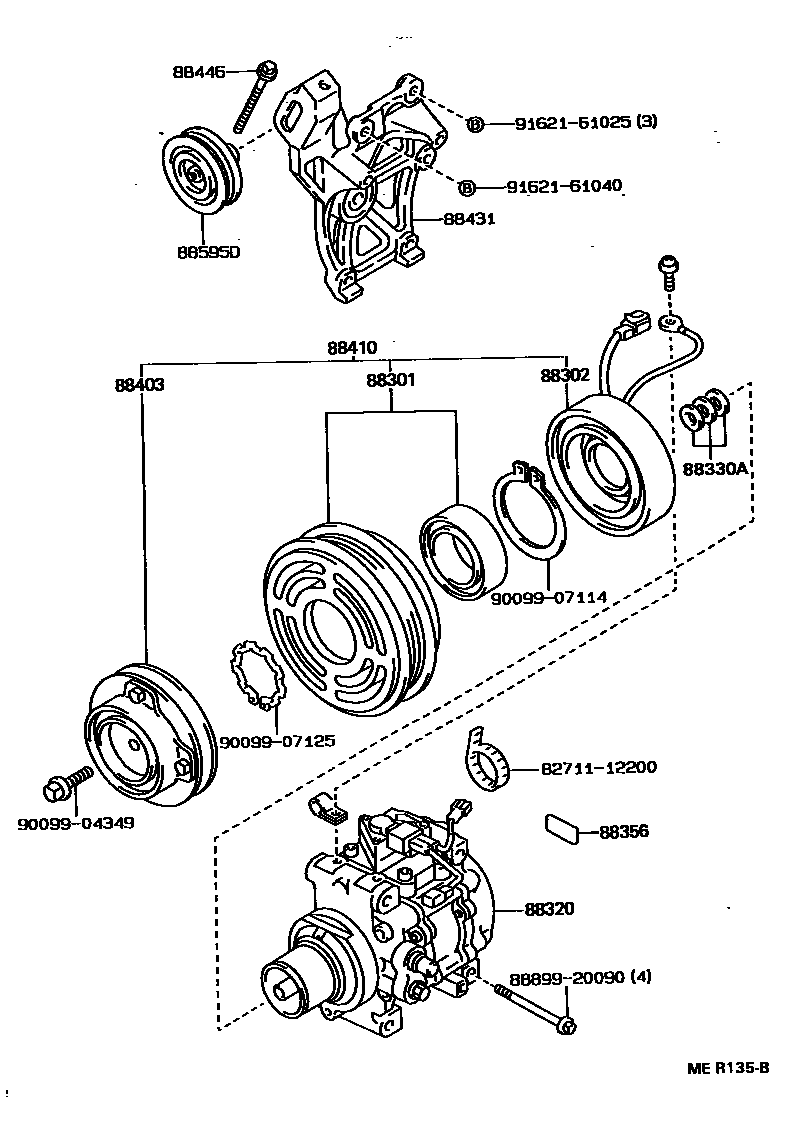 Toyota COROLLA Heating & Air Conditioning - Compressor EPC diagram — MER135B