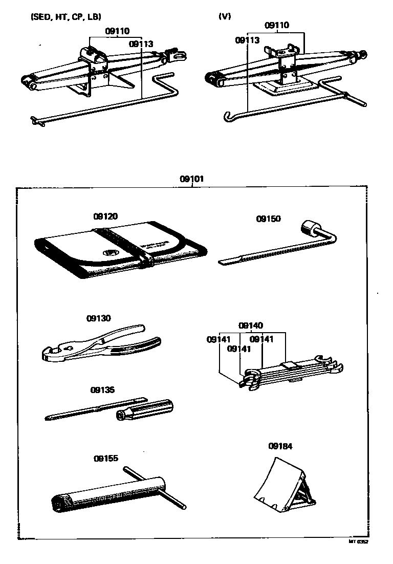 Toyota COROLLA Standard Tools EPC diagram — MT0352