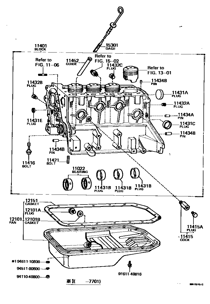 Toyota COROLLA Cylinder Block EPC diagram — MA0515G