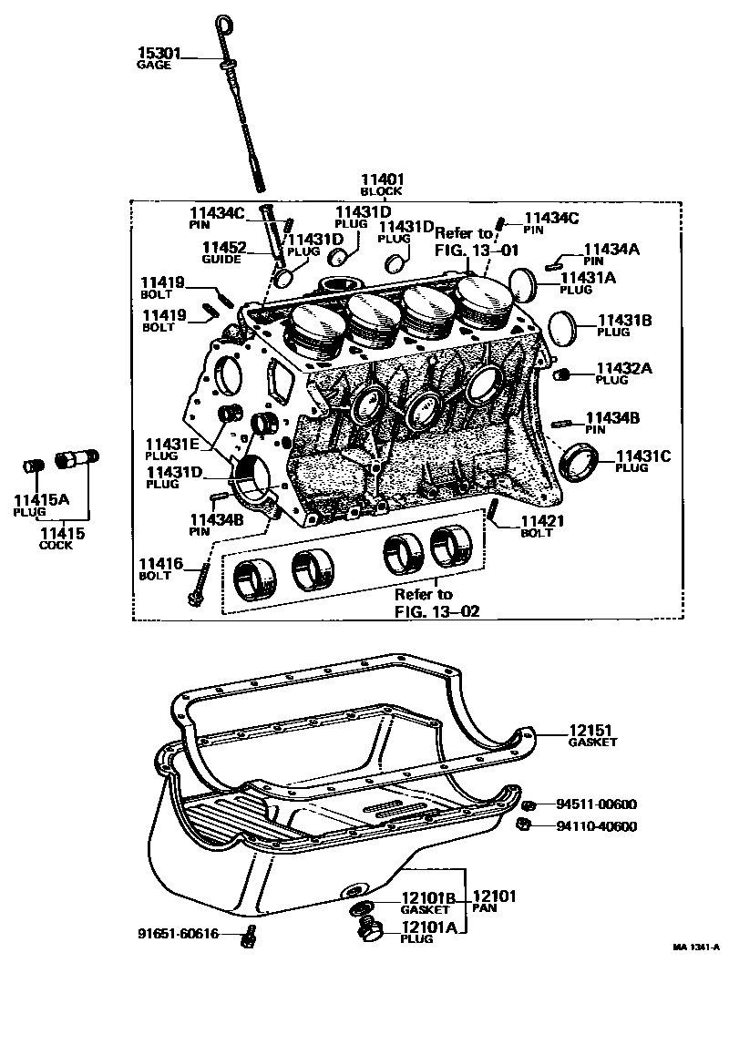 Toyota COROLLA Cylinder Block EPC diagram — MA1341A