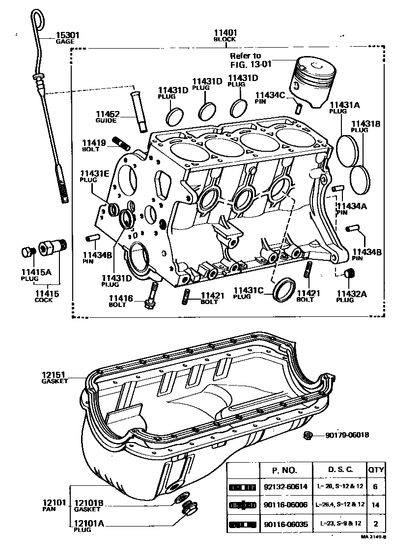 Toyota COROLLA Cylinder Block EPC diagram — MA3149B
