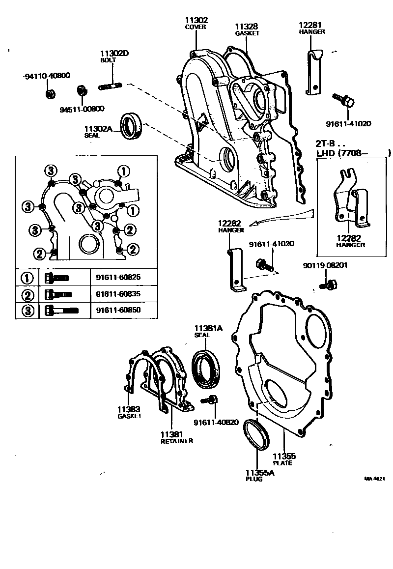 Toyota COROLLA Timing Gear Cover & Rear End Plate EPC diagram — MA4621