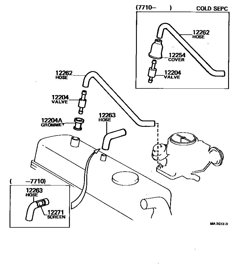 Toyota COROLLA Ventilation Hose EPC diagram — MA2072D