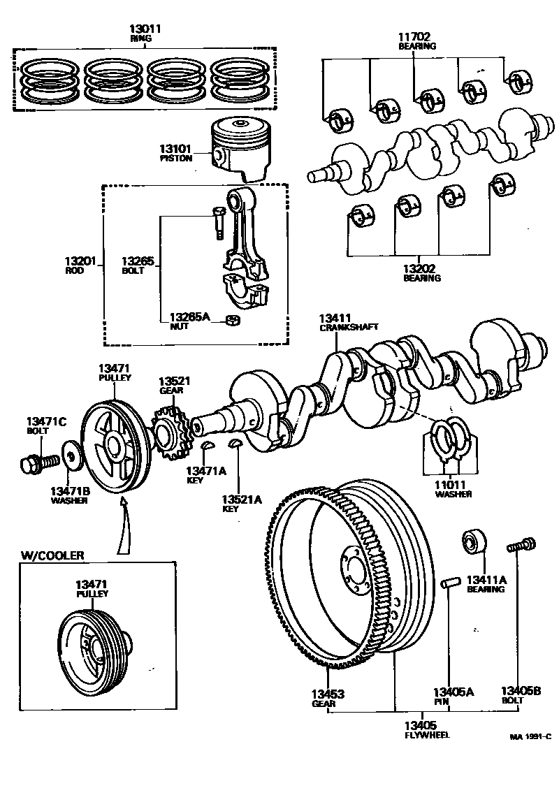 Toyota COROLLA Crankshaft & Piston EPC diagram — MA1991C