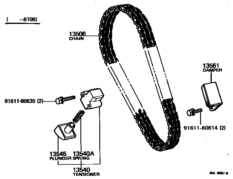 Toyota COROLLA 正时链条 EPC diagram — MA8067B