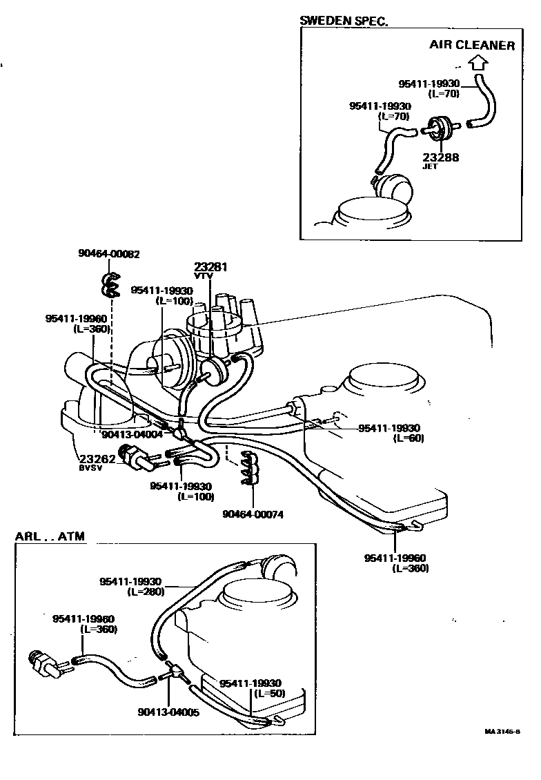Toyota COROLLA vacuum tube EPC diagram — MA3145B