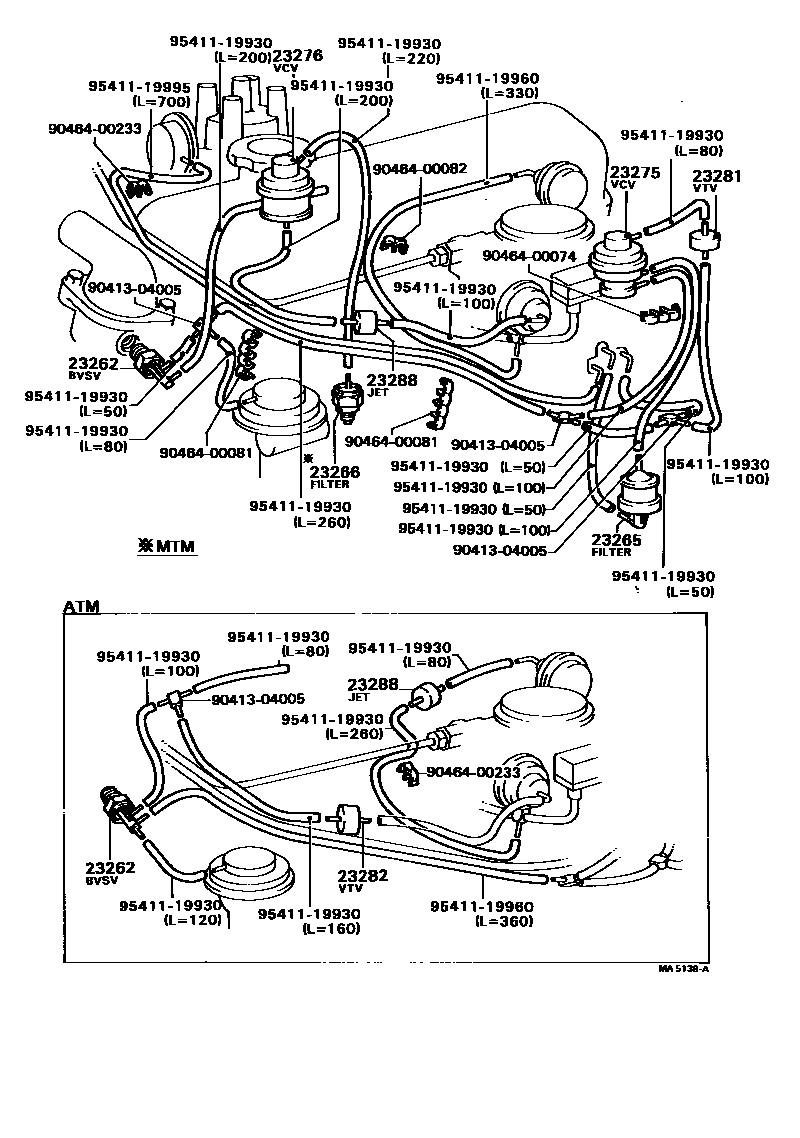 Toyota COROLLA vacuum tube EPC diagram — MA5138A