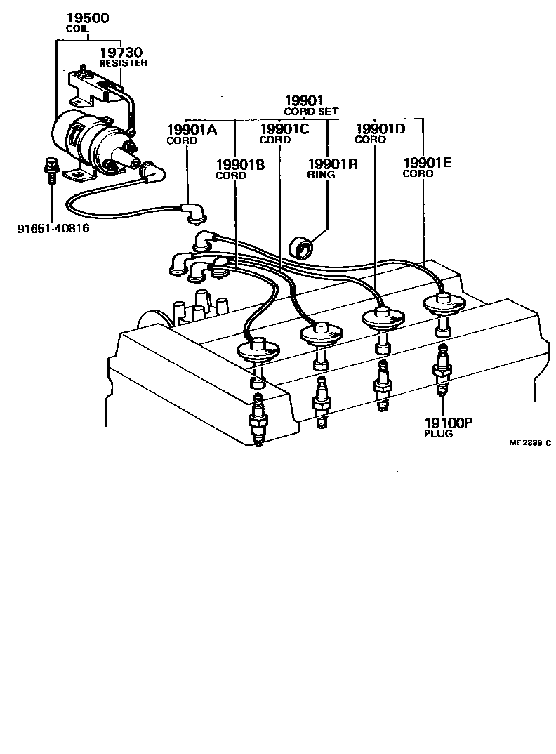 Toyota COROLLA 点火线圈和火花塞 EPC diagram — ME2889C