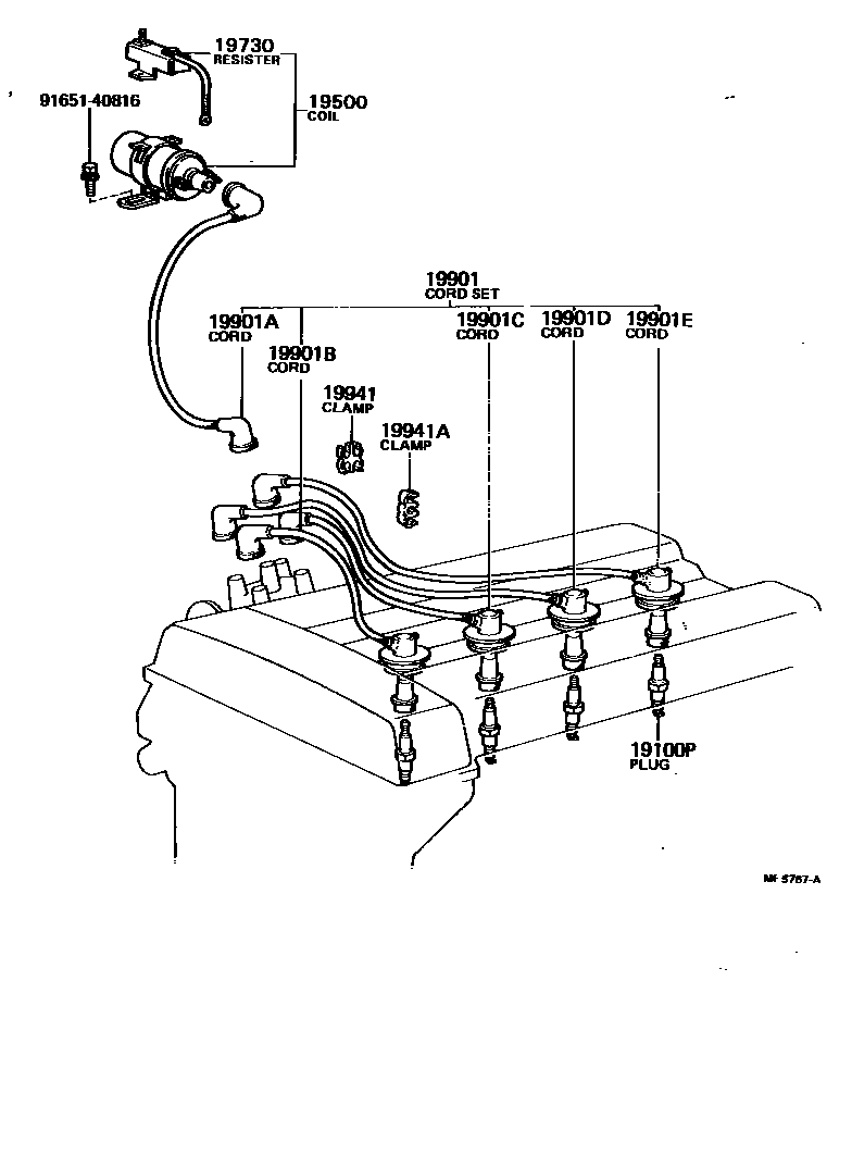 Toyota COROLLA 点火线圈和火花塞 EPC diagram — ME5767A