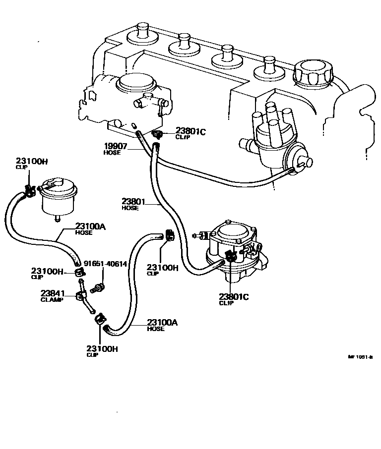 Toyota COROLLA 燃油管和卡箍 EPC diagram — MF1091B