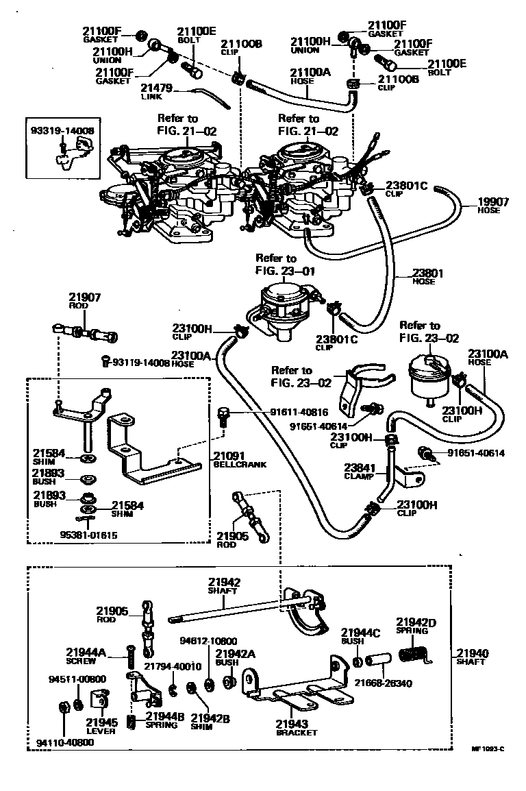 Toyota COROLLA 燃油管和卡箍 EPC diagram — MF1093C