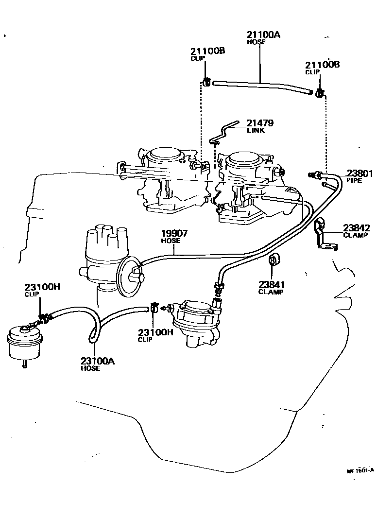 Toyota COROLLA 燃油管和卡箍 EPC diagram — MF1501A