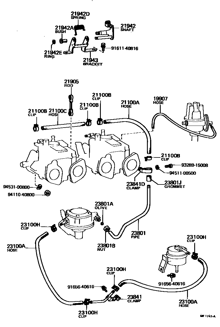 Toyota COROLLA 燃油管和卡箍 EPC diagram — MF1743A
