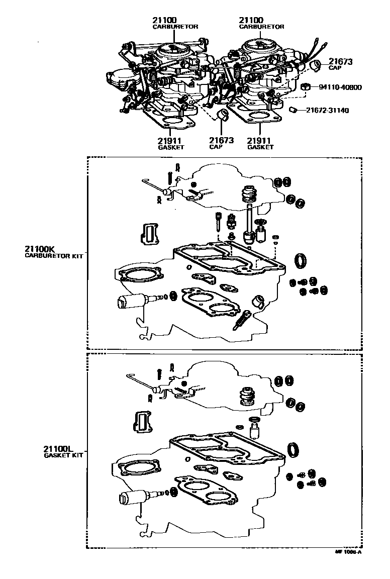 Toyota COROLLA carburetor assembly EPC diagram — MF1096A