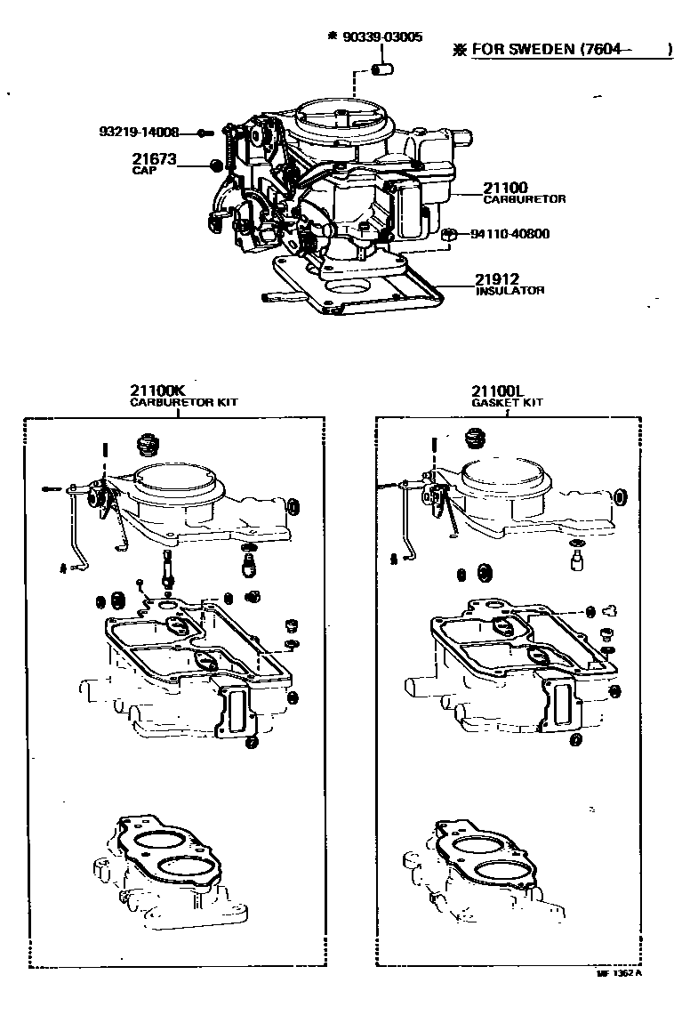 Toyota COROLLA carburetor assembly EPC diagram — MF1362A