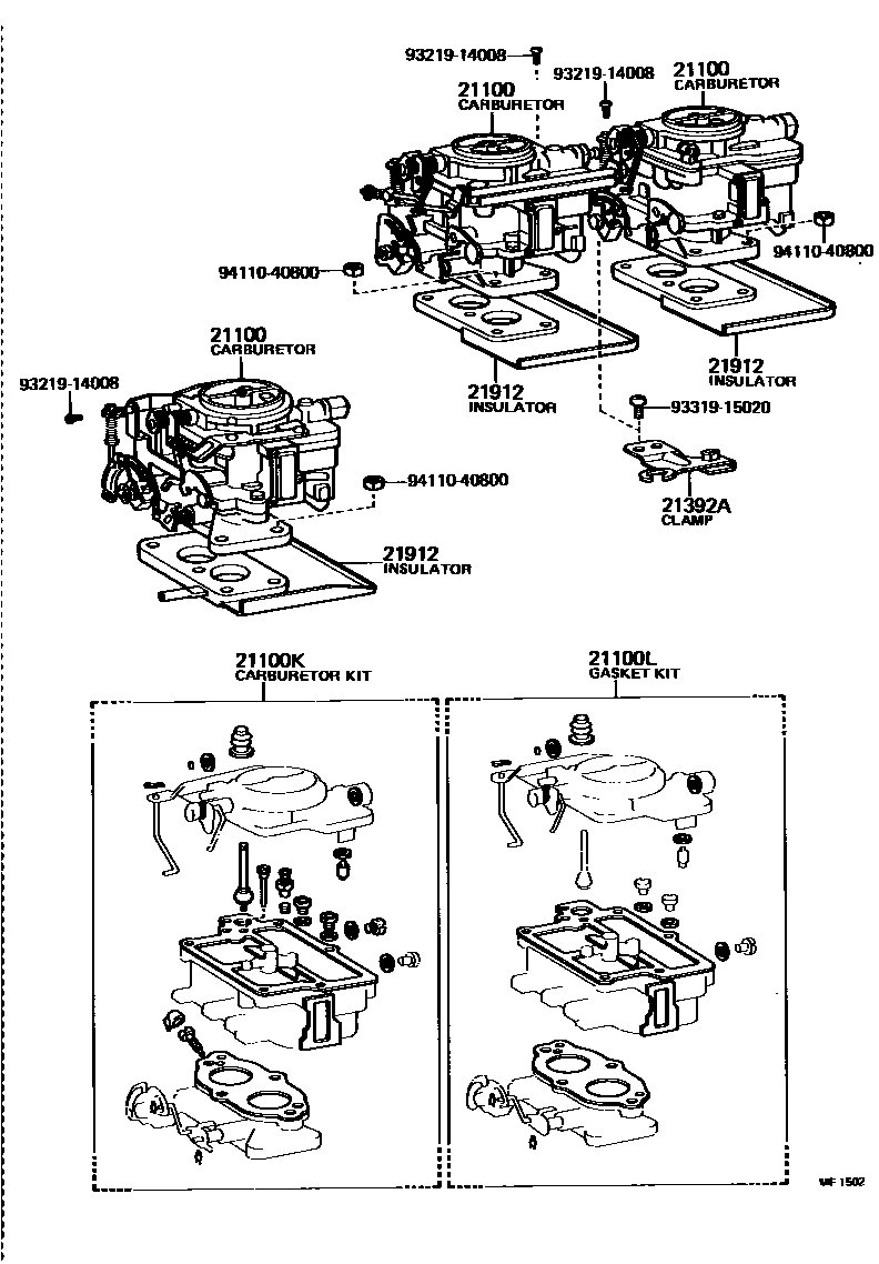 Toyota COROLLA carburetor assembly EPC diagram — MF1502