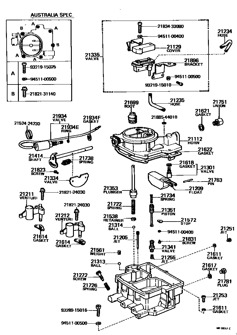 Toyota COROLLA 化油器 EPC diagram — MF0852E