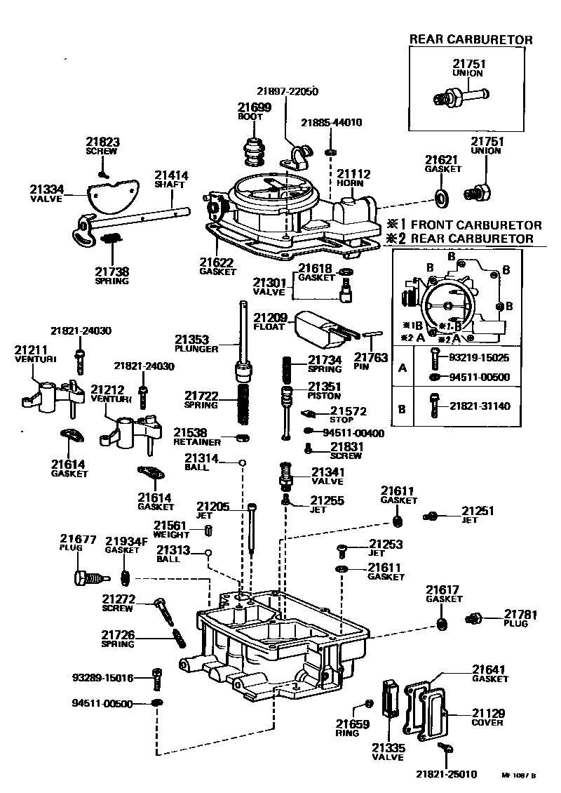 Toyota COROLLA 化油器 EPC diagram — MF1087B