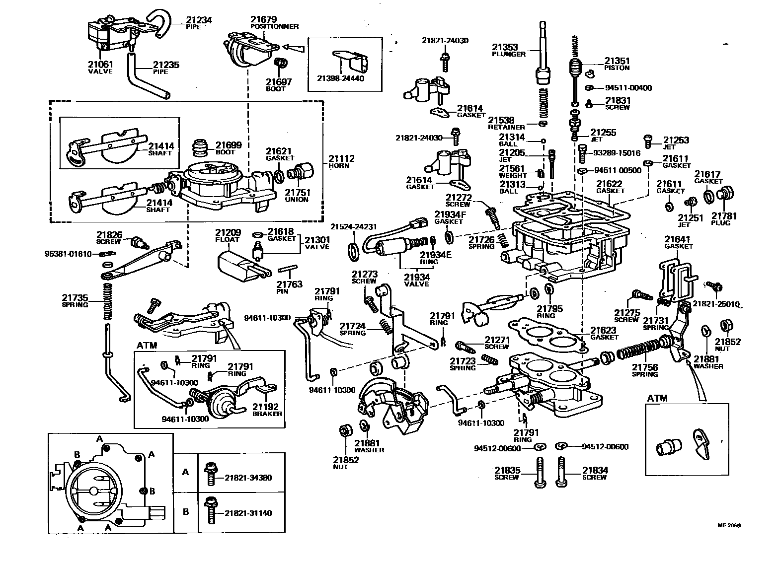 Toyota COROLLA 化油器 EPC diagram — MF2059