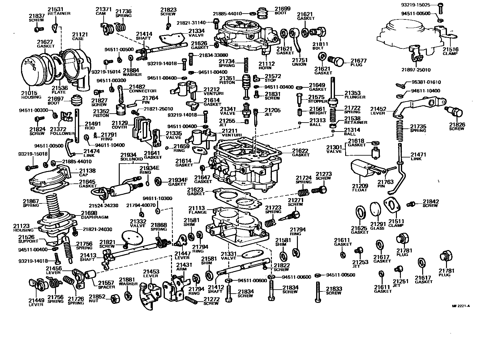Toyota COROLLA 化油器 EPC diagram — MF2221A