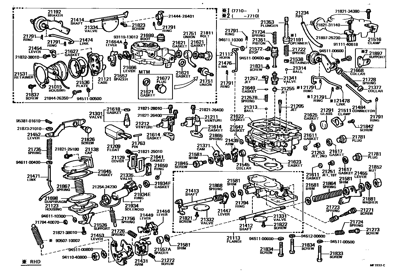 Toyota COROLLA 化油器 EPC diagram — MF2222C